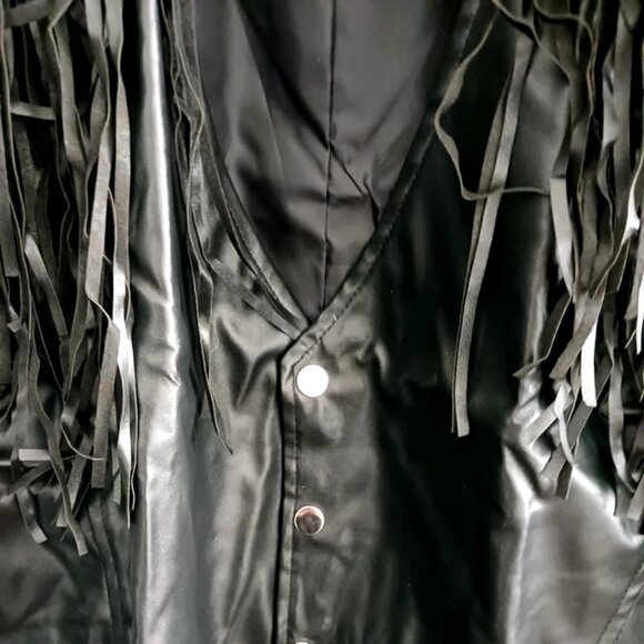 Men’s Faux Leather Fringe Biker Vest – Sleeveless Black Size 2X Large - Picture 4 of 8